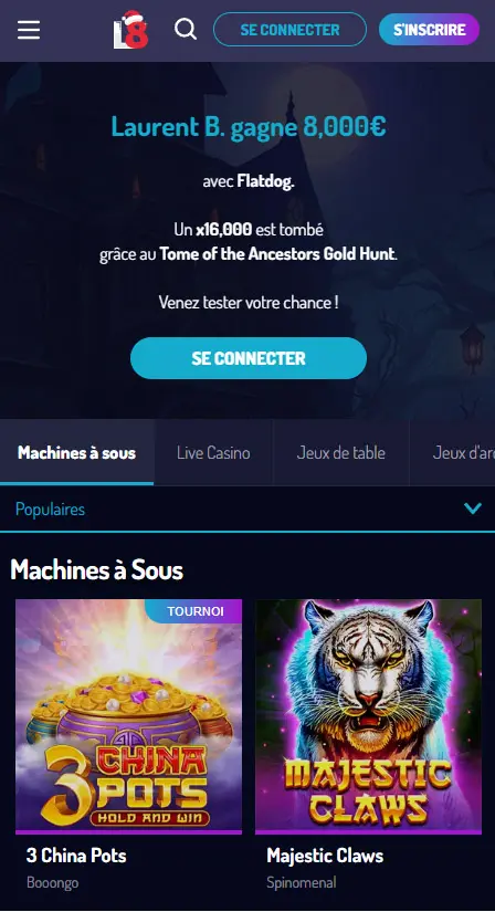 interface de l’application mobile LUCKY8 CASINO