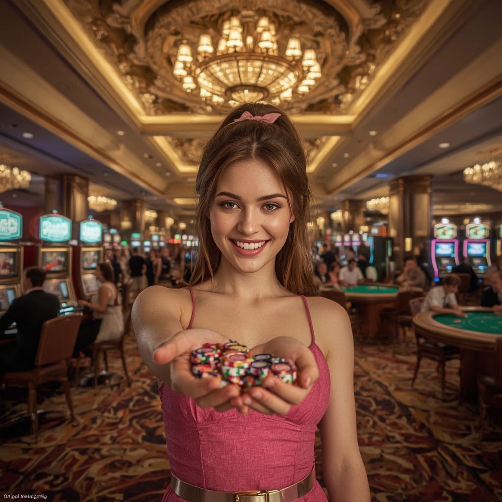 jeune femme avec de l'argent au casino LUCKY8 CASINO